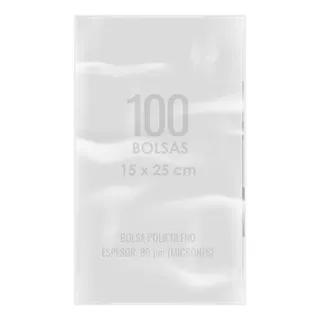 100 Bolsas Plástico Transparente Polietileno 80micr 15x25cm