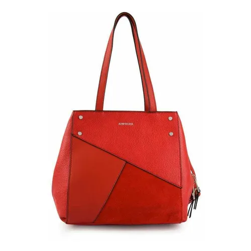 Cartera tote Amphora Noix dise o liso de cuero sint tico roja