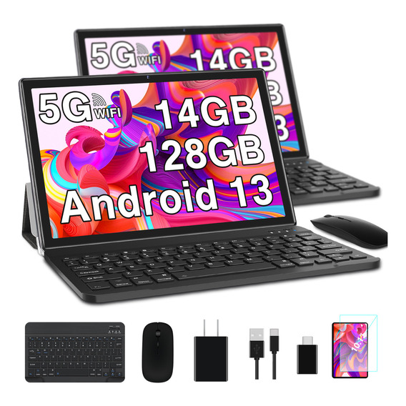 2024 Tablet Goodtel G10 10.1 Tableta 128GB ROM Negra Y 14GB RAM TF 1TB Expansión Octacore 2.0Ghz WIFI 2.4G 5G Bluetooth 5.0 Certificación Google GMS Con Funda Mouse Teclado