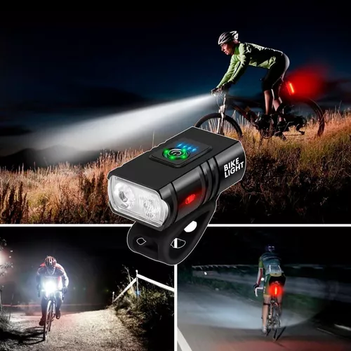 Linterna Bellator para bicicleta, 3 LED, T6, recargable por USB, con banco  de energía, color negro
