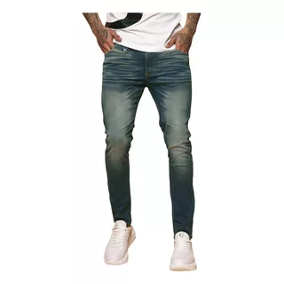 Jean Bross Slim Con Bigotes Laser Chapita Azul