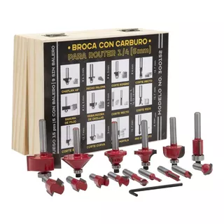 Juego 15 Brocas Para Router Fresa Carburo 1/4 Estuche Madera