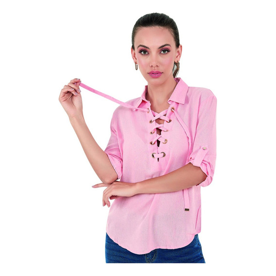 Blusa Dama Rosa Devendi Corte Laser