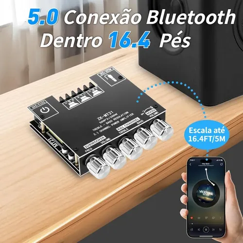 Placa Amplificador 2.1 Bluetooth 100W RMS iBoa2 ZK-MT21 Som