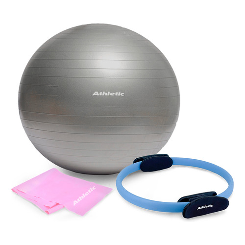 Pelota Pilates 65cm+ Anillo Pilates+ Banda Elástica Athletic Color Gris