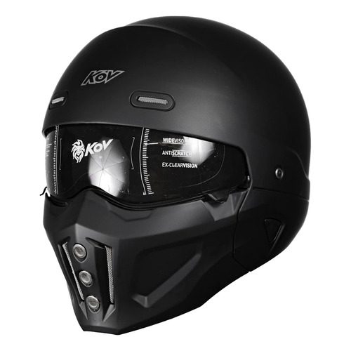 Casco Kov Spectrum Negro Solido Para Moto Abierto Con Mascara XXL (63-64cm)