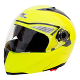 Casco Abatible Iron Racing Dot Color Liso Verde Fluorescente