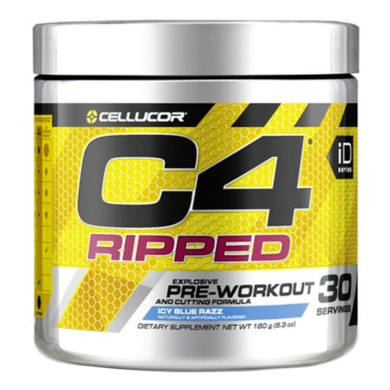 Suplemento en polvo Cellucor  Pre Workout Powder C4 Ripped carnosyn beta-alanina sabor icy blue razz en pote de 180g