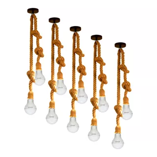 5 Luminária Pendente Duplos Rustico Corda+10 Lâmpada Led 10w