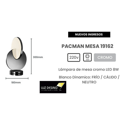 Lampara De Mesa Velador Pacman Led 8w Cromo Deco Moderno Cie