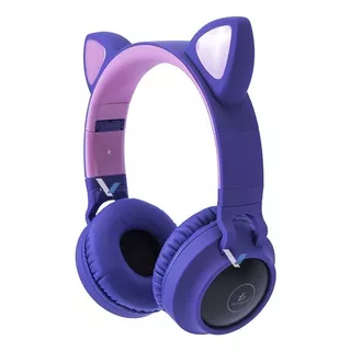 Diadema Bluetooth Con Orejas Gato Aux 3.5 Mm Micro Sd Color Violeta