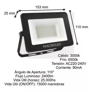 Reflector Led 30w Exterior Alta Potencia Ip65 Macroled Blanco Frío