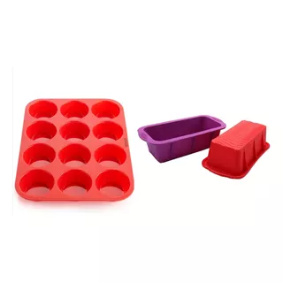 Pack Molde Muffins +1 Budinera Silicona Horno X12 Reposteria