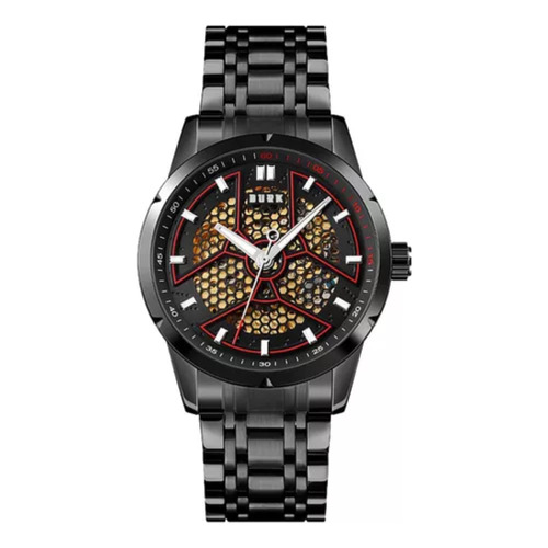 Reloj Hombre Burk 9225 Original Eeuu Automatico Minimalista Color de la malla Negro Color del fondo Rojo