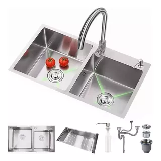 Fregadero Acero Inox 2 Tinas Anti-ruido + Escurridor