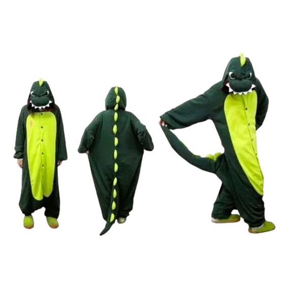 Pijama Disfraz Enterito Diseño Dinosaurio Verde Para Adulto