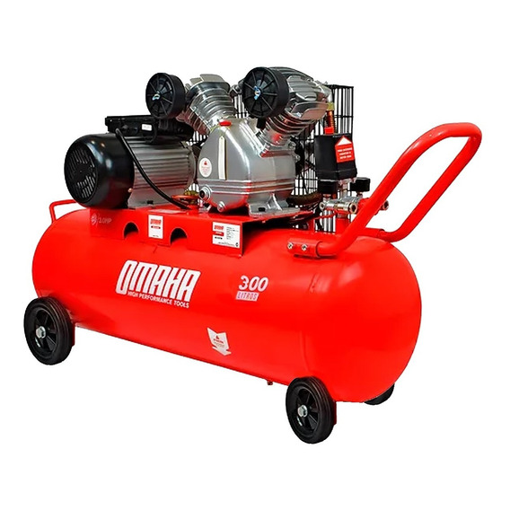 Compresor De Aire Correa Bicilindrico 300 Litros 5.5hp Omaha Color Rojo Frecuencia 50