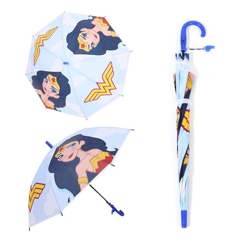Paraguas Infantil Mujer Maravilla - Art.4975 - Umbrella Kids Color Celeste Diseño de la tela Logo