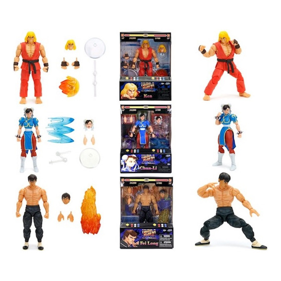 Street Fighter 2 Pack 3 Fei Long, Chun Li, Ryu, Jada Toys