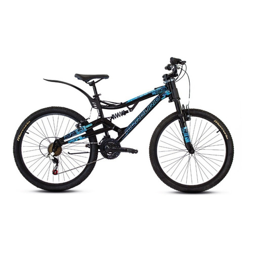 Mountain bike Mercurio Doble Suspensión Kaizer DH  2020 R26 21v frenos v-brakes color negro brillante/azul metálico con pie de apoyo