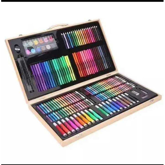 Kit De Colores, Set De Arte X 180 Pcs, Caja Madera