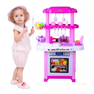 Cocina Infantil Grande Niñas Luces Y Sonido Juguete Color Rosado