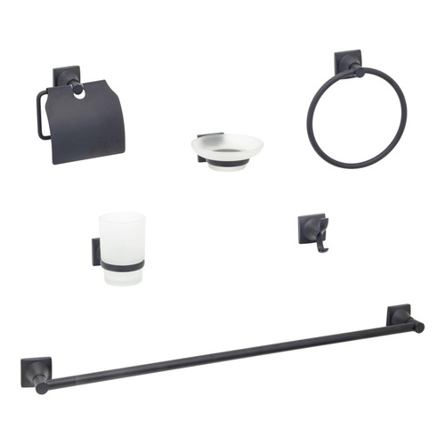 Kit Accesorio Baño Acero Inox. Negro 6pz Mozart Niza 9318