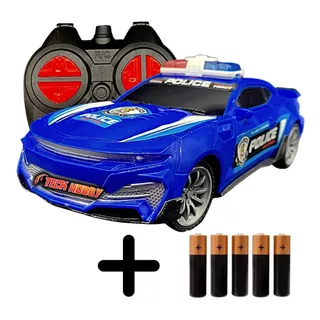 Carro Policia Carrinho Controle Remoto Viatura + Pilhas Cor Policia Azul