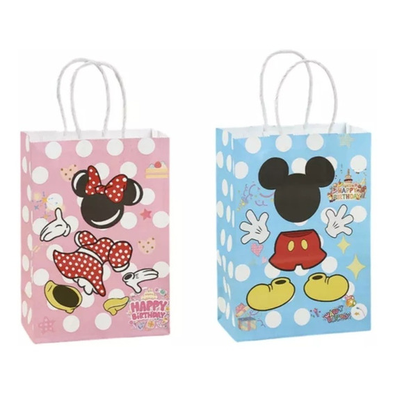 Bolsa De Papel Kraft Para Dulces Mickey Y Minnie Mouse X 12