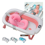 Bañera Tina De Baño Plegable Portatil Con Almohada Para Bebe Color Rosa Liso