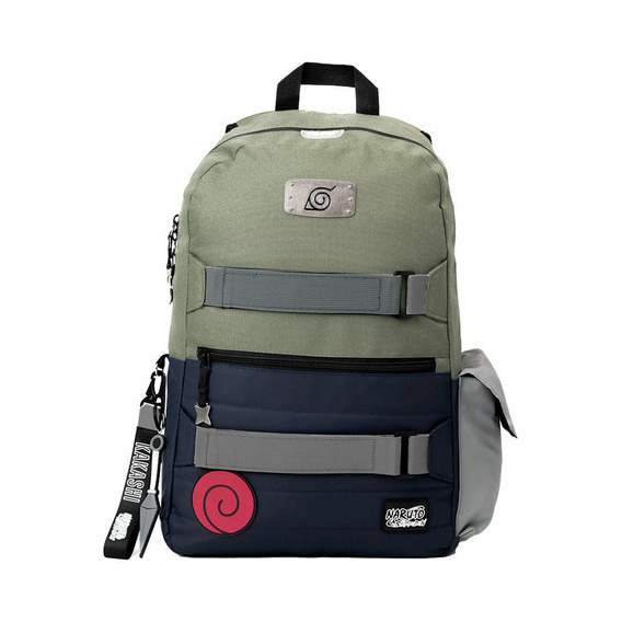 Mochila Naruto Kakashi Con Porta Laptop Edición Especial Color Verde musgo