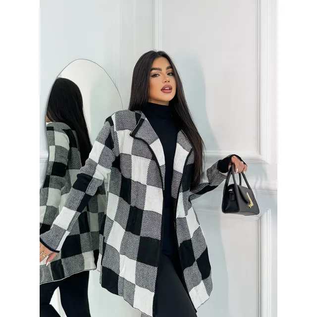 Kimono Xadrez Tricot Feminino Sobretudo Grosso Inverno