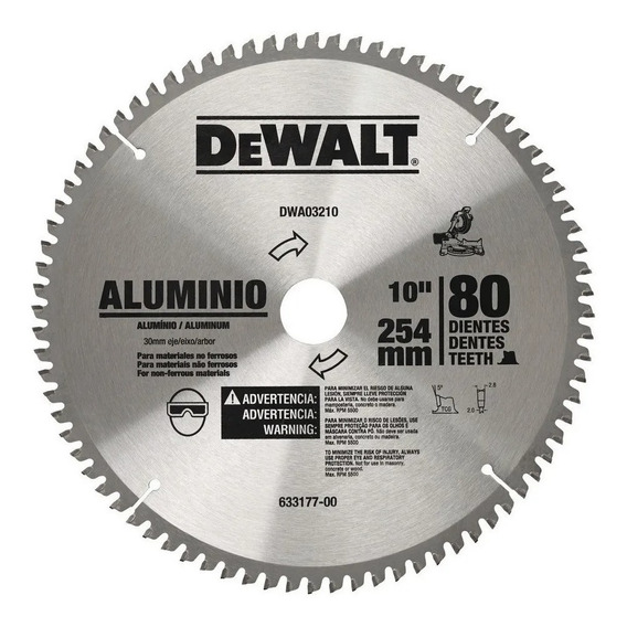 Disco Aluminio 10  - 80 Dientes Dewalt Dwa03210