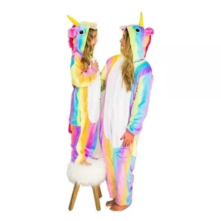 Pijamas Arcoiris En Tela Plush. Unicornio Talles Xs Al L