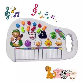 Piano Infantil Teclado Musical Para Criança Som Animais Bebê Cor Branco