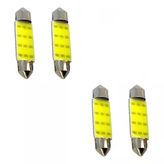 2 Pares Lâmpadas Led Torpedo Teto Carro Cob 36mm 12v 6000k