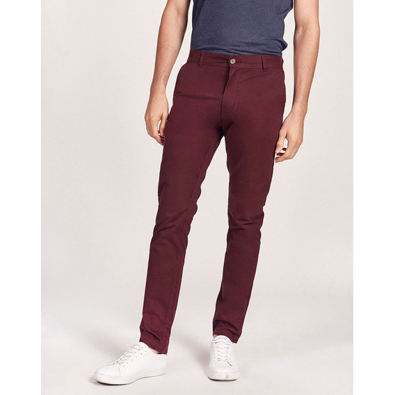 Pantalón Chino Praga, De Gabardina, Clásico, Bordó, Equus