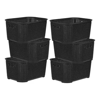 Set De 6 Cajas Organizadoras Simil Rattan Canastos Plasticos