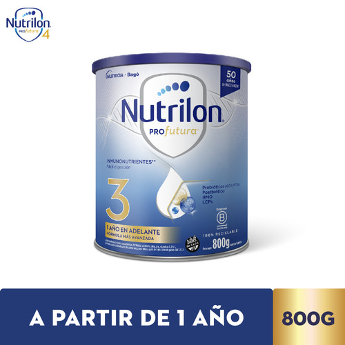 Leche de fórmula en polvo sin TACC Nutricia Bagó Nutrilon Profutura 3 en lata - Pack de 3 de 800g - 12 meses a 2 años