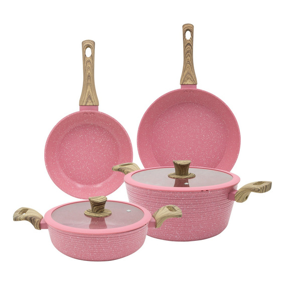 Bateria Cocina Love Cook Marmol Premium 6pz Fab Korea Color Rosado