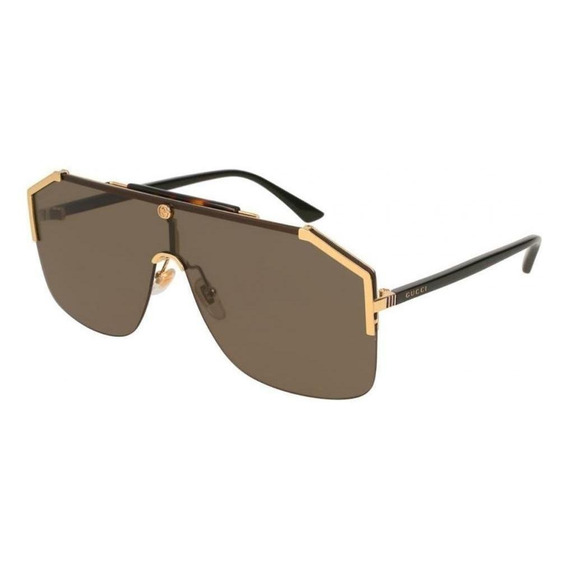 Anteojos de sol Gucci GG0291S con marco de metal color dorado, lente marrón de plástico clásica, varilla negra