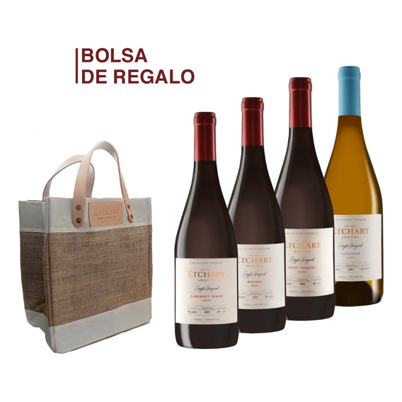 4 Botellas Vino Etchart Single Vineyard + Bolsa De Regalo