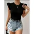 Blusa Camiseta Remera Negra De Dama Con Volado