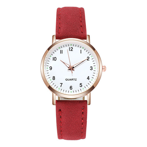 Reloj Luminoso De Cuero Nobuck Reloj Casual Reloj De Cuarzo Color Del Fondo Rojo