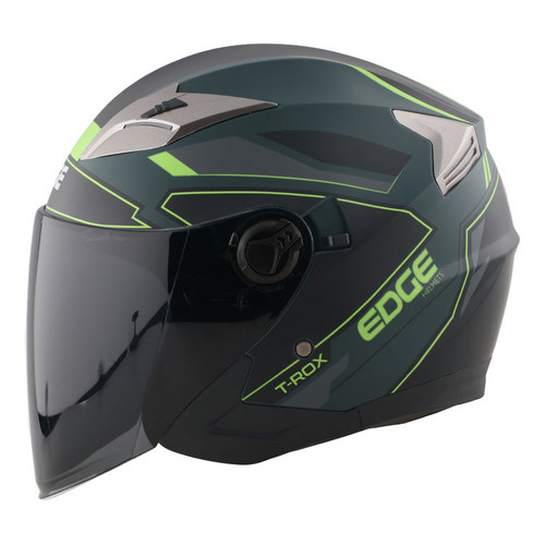 Casco Semi Integral Edge T-rox Certificado Dot Moto + Gafas Color Verde/Gris Tamaño del casco L (59-60 cm)