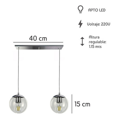 Colgante 2 Luces Globo 15cm Transparente Moderno Apto Led