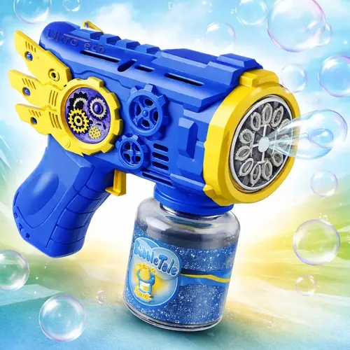 Pack De 2 Pistolas De Burbujas Con LED – Máquina Eléctrica Automática, Depósito De 90 Ml, Incluye 4 Líquidos, Ideal Para Niños De 4 A 12 Años