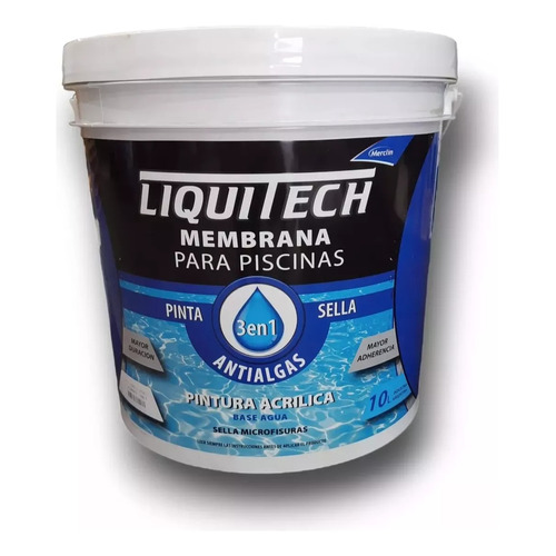 Pintura Piscinas Liquitech X 10 Litros Hidraulica Rubber Color Celeste Aruba