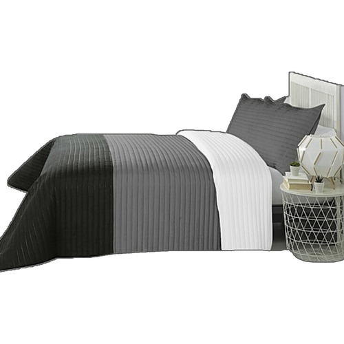 Cover Kavanagh Quilt Tricolor +funda Twin Blanco Gris Negro