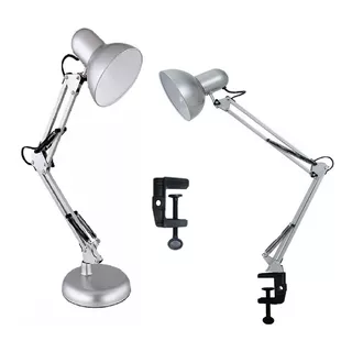 Luminária Mesa Abajur Lâmpada Articulada 2x1 Garra Flex Com 2 Bases Led Spot Refletor Escritório Quarto Gimpo Mt811c